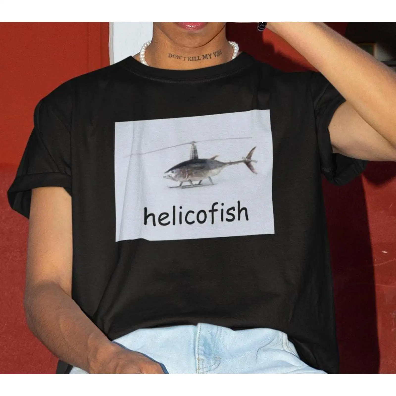 Vintage Fashion Gen Z - Helicofish Lustiges Meme-T-Shirt, Helikopterfisch, edgy, Gen