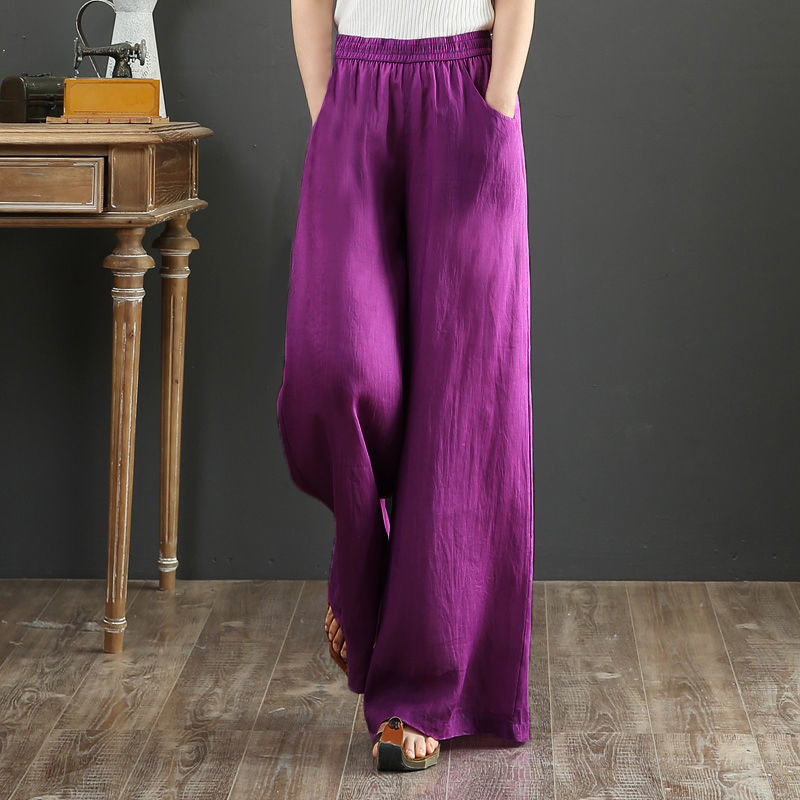 Vintage Fashion Boutique - Sommer-Damenhose, 2025, Baumwolle, Leinen, breite Stiefelhose,