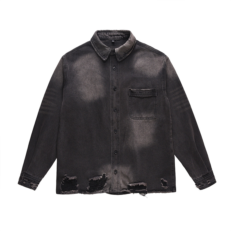 Vintage Fashion Streetwear - Herren High-Street-Jeansjacke im Used-Look, modische Streetwear,