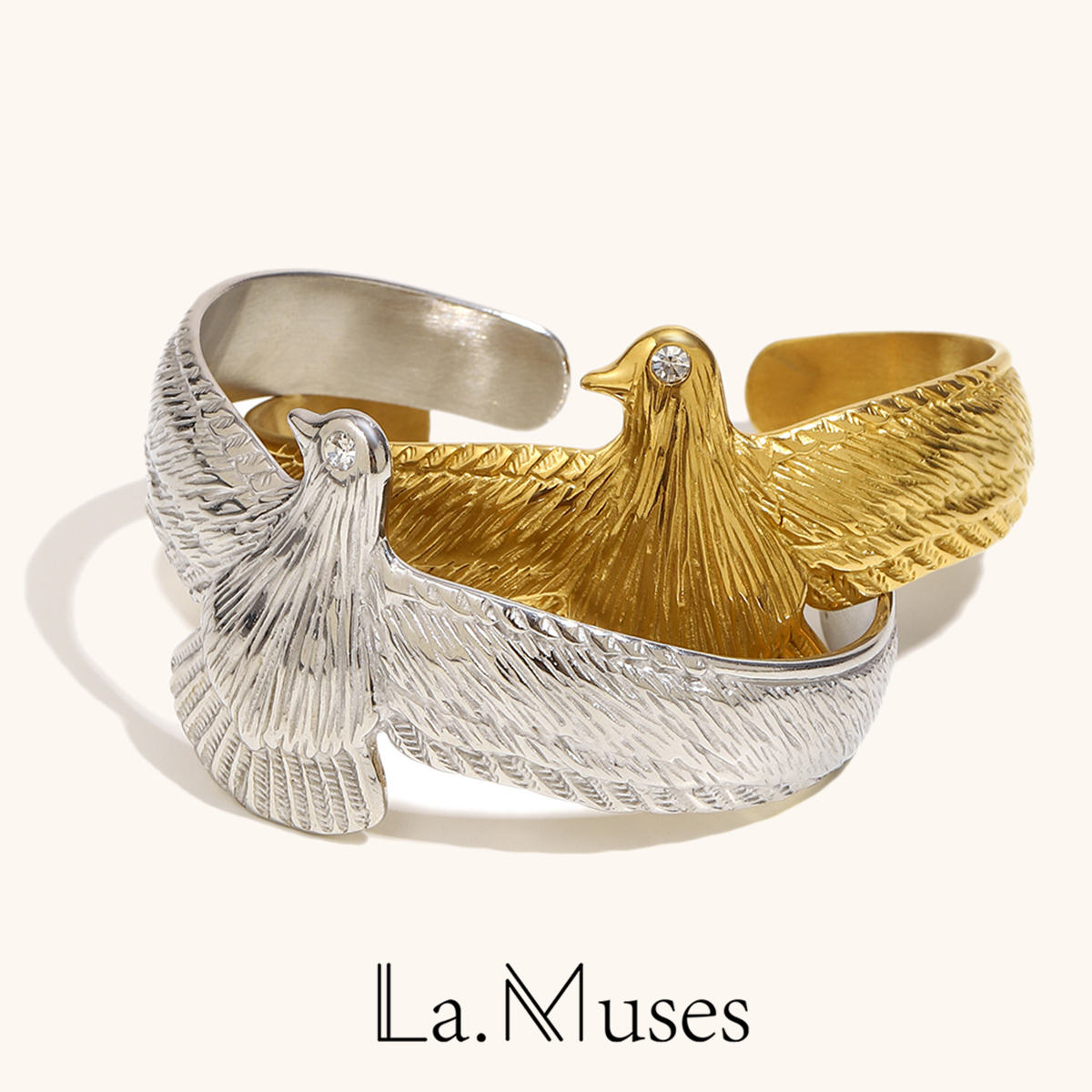 Vintage Fashion La - La. Muses Zirkon Auge Vogelförmige Edelstahl