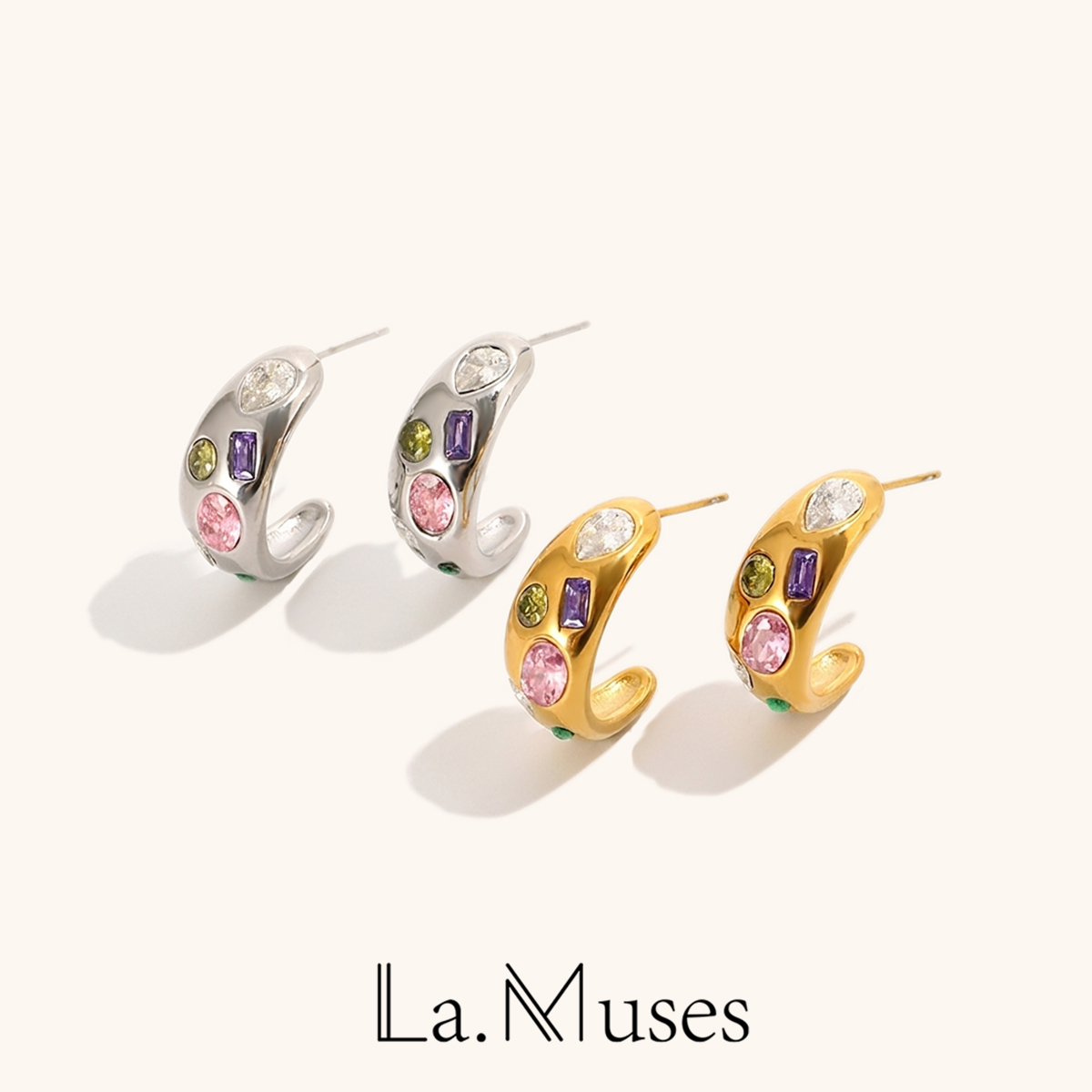 Vintage Fashion La - La. Muses Geometrische Farbige Zirkon Mondförmige