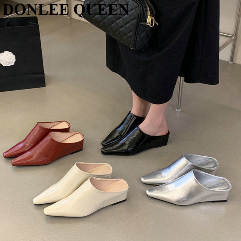 Vintage Fashion Female - Damen Mode Geschlossene Zehenpartie Mule-Slipper Quadratische