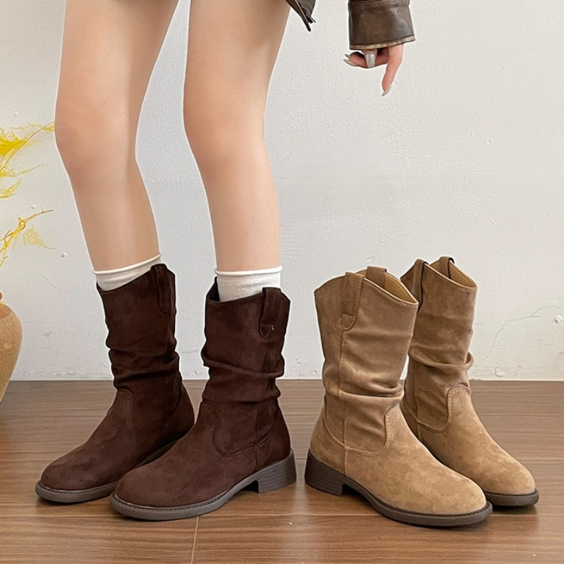 Vintage Fashion Rome - Vintage-Stiefeletten mit dickem Absatz und Falten