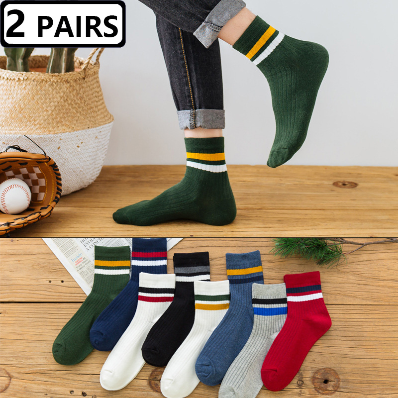 Vintage Fashion Eu - 2 Paar Herrensocken, gestreifte Baumwoll-Mid-Tube-Socken, Größe
