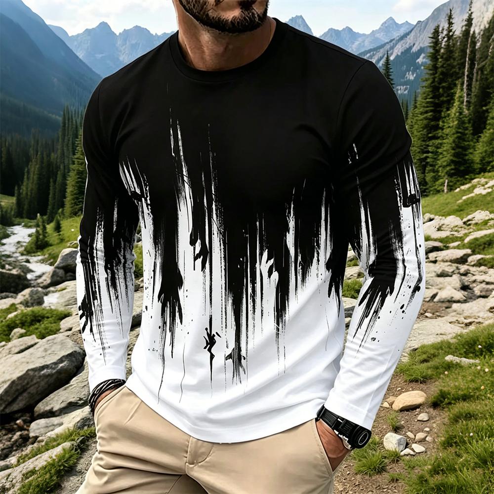 Vintage Fashion Streetwear - Herren Gradient Ink Splash Langarm-T-Shirt Lässige