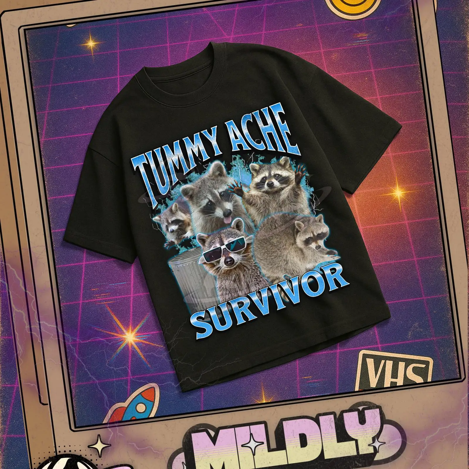 Tummy Ache Survivor Funny Racc – Vintage Fashion Gen Z Bewertung und Preis